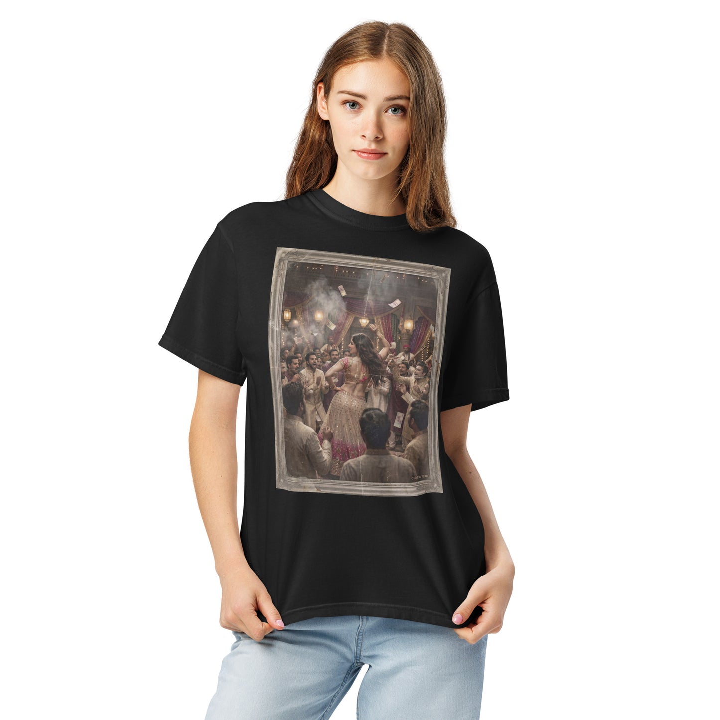 Model wearing Bollywood item girl inspired poster tee