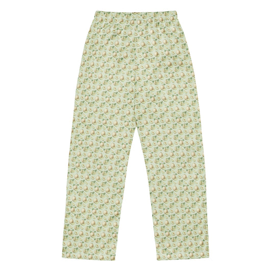 Kharbooza Honeydew Melon Fruit Pajama Bottoms Back
Back view of kharbooza honeydew melon fruit print pajama bottoms inspired by South Asian nostalgia and heritage