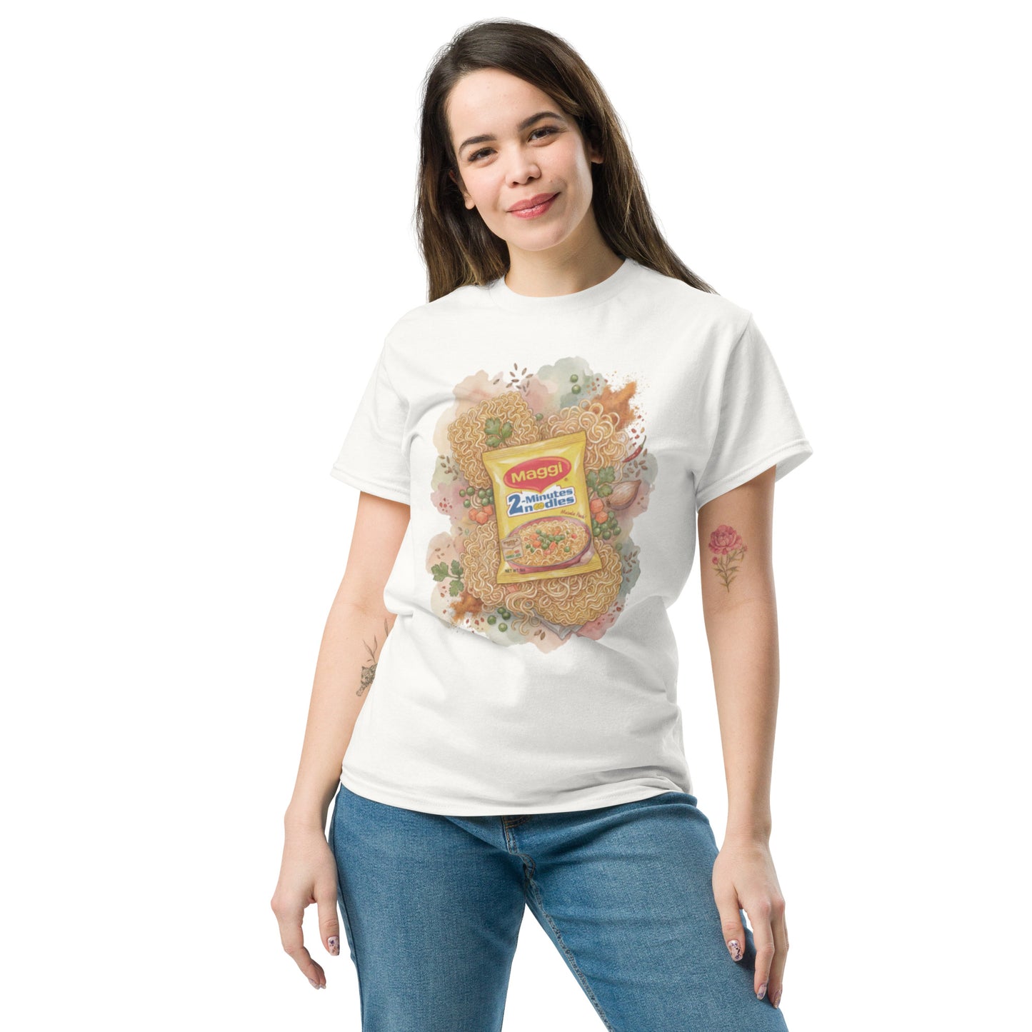 Model wearing Maggi inspired vintage tee