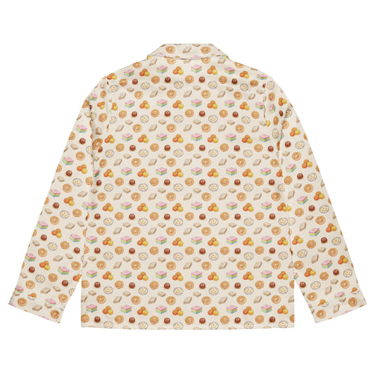 Back view of mithai Indian Pakistani sweets print pajama top inspired by South Asian nostalgia and heritage