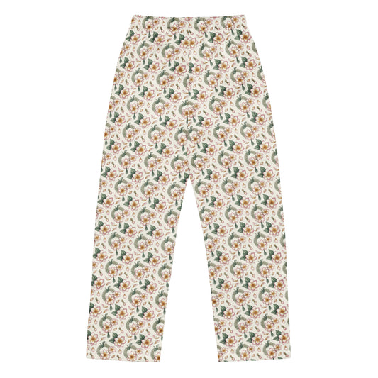 Back view of motia jasmine flower print pajama bottoms inspired by South Asian nostalgia and heritage