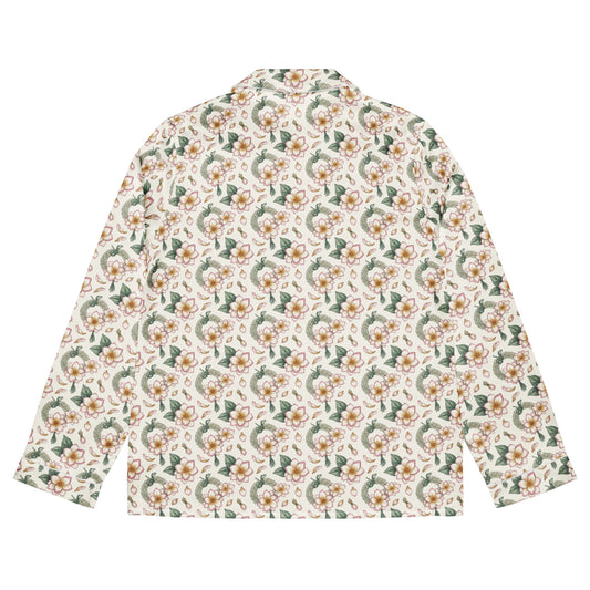 Back view of motia jasmine flower print pajama top inspired by South Asian nostalgia and heritage