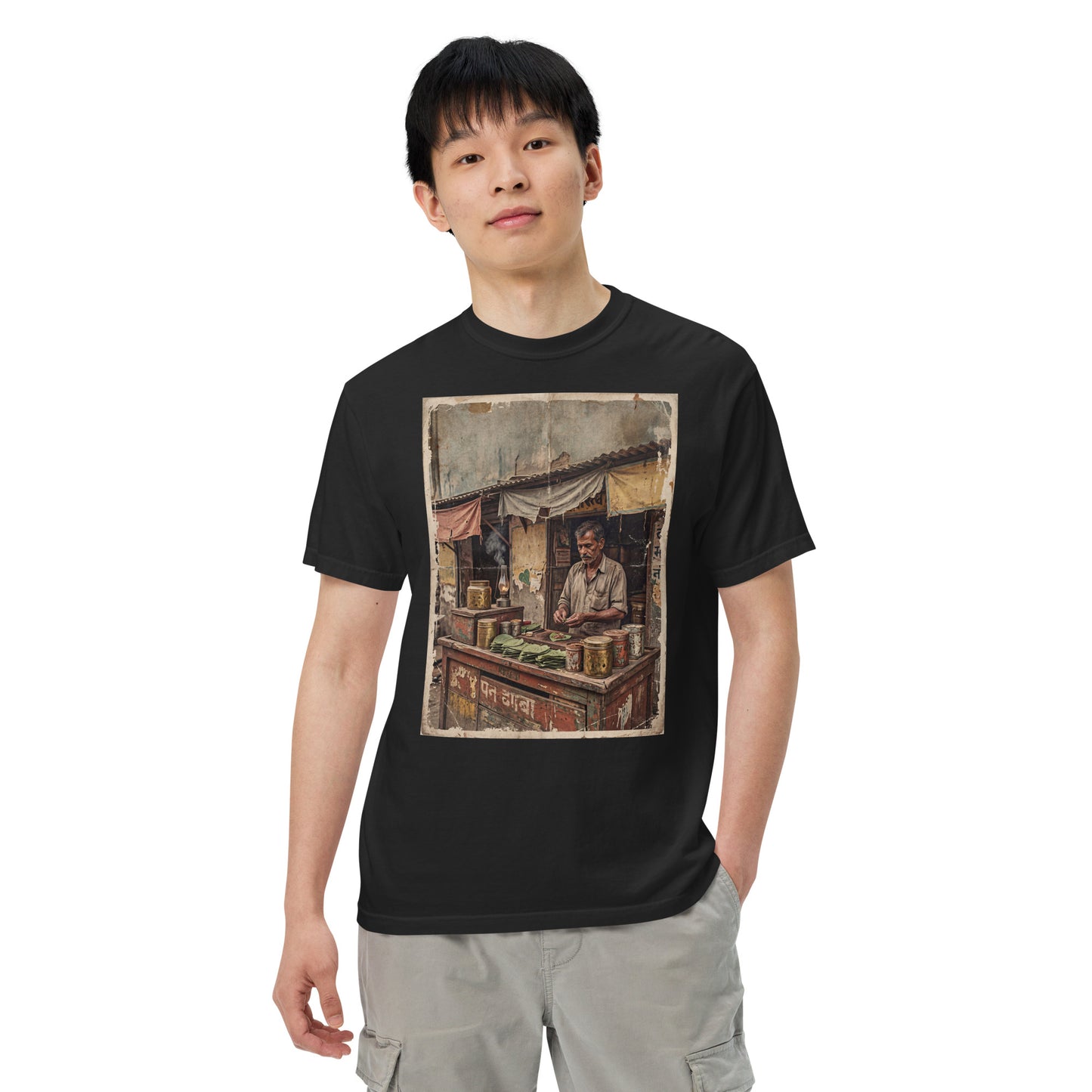 Model wearing paan wala inspired poster tee