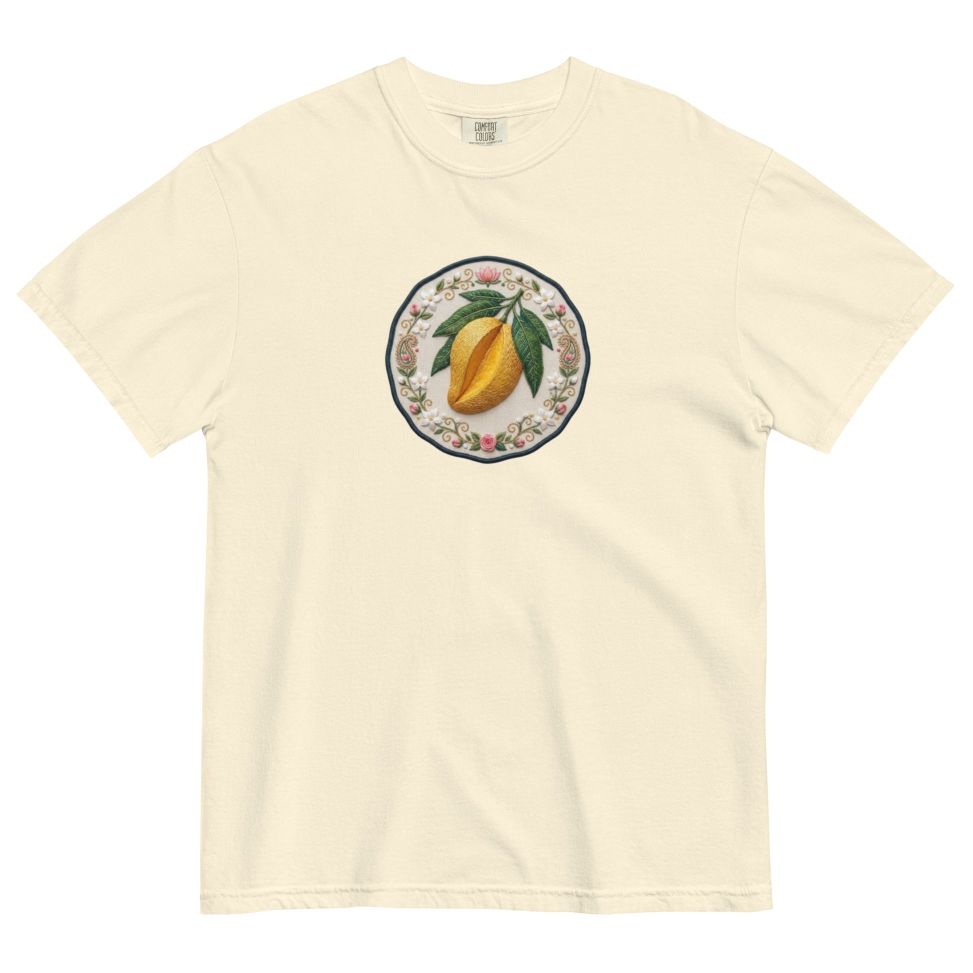 Front view of aam mango print graphic tee