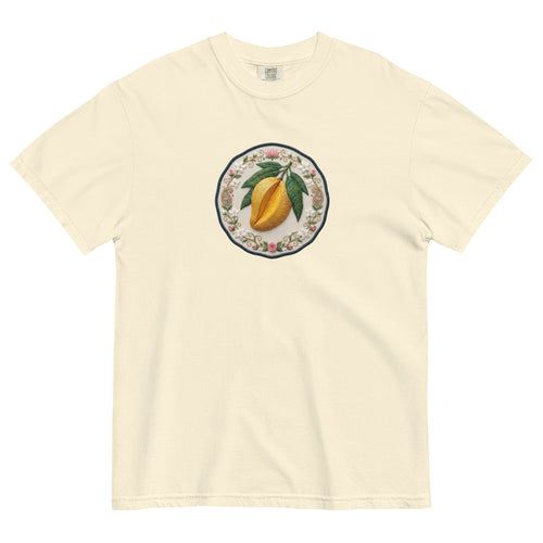 Front view of aam mango print graphic tee