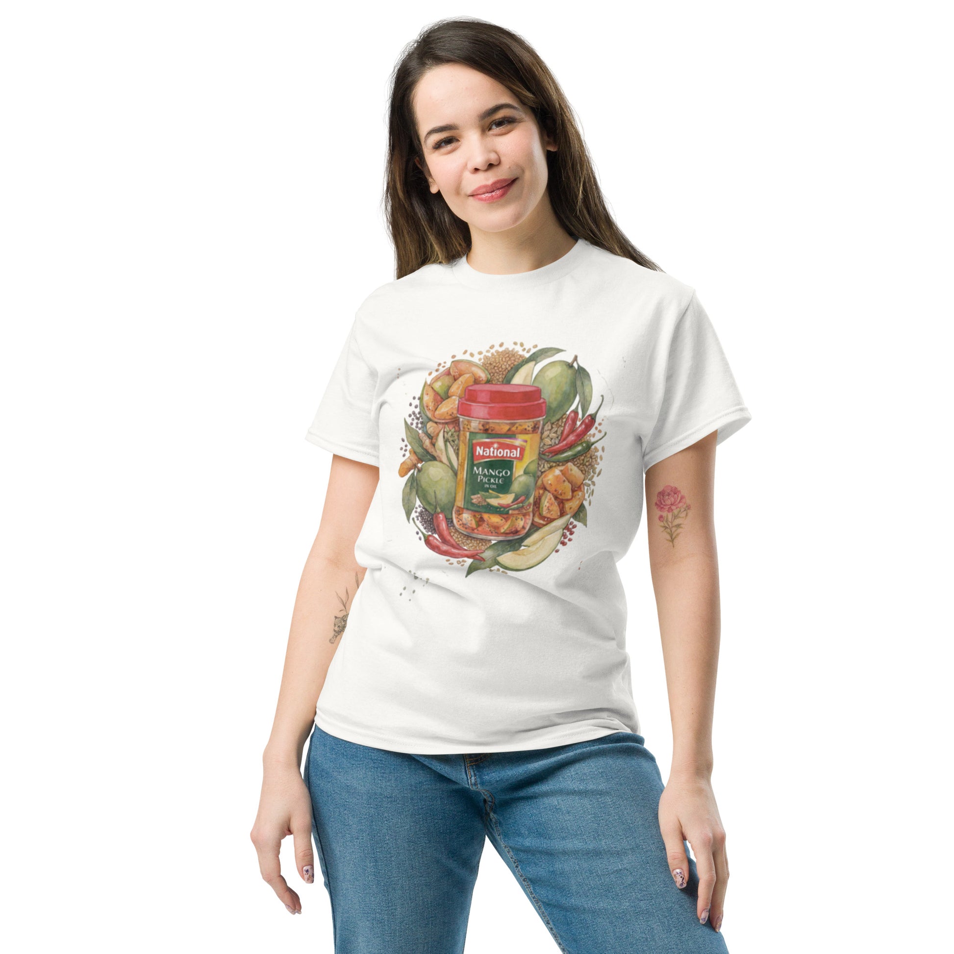 Model wearing achar inspired vintage tee