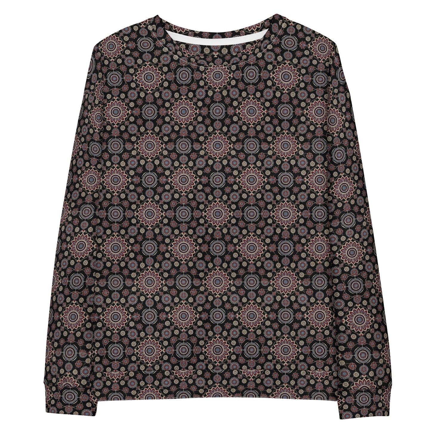 Front view of Ajrak print crewneck