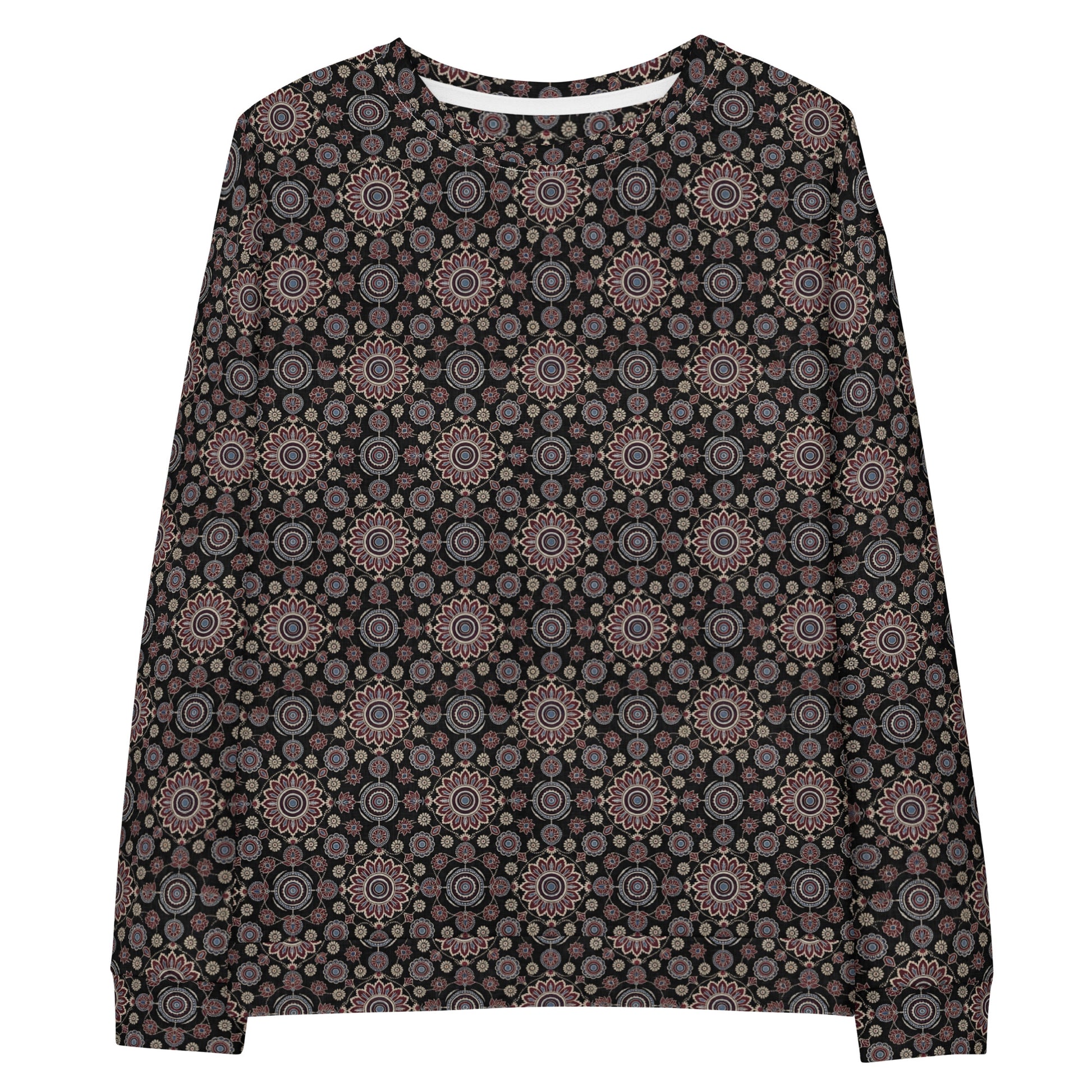 Front view of Ajrak print crewneck