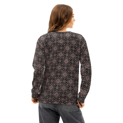 Model wearing ajrak print crewneck
