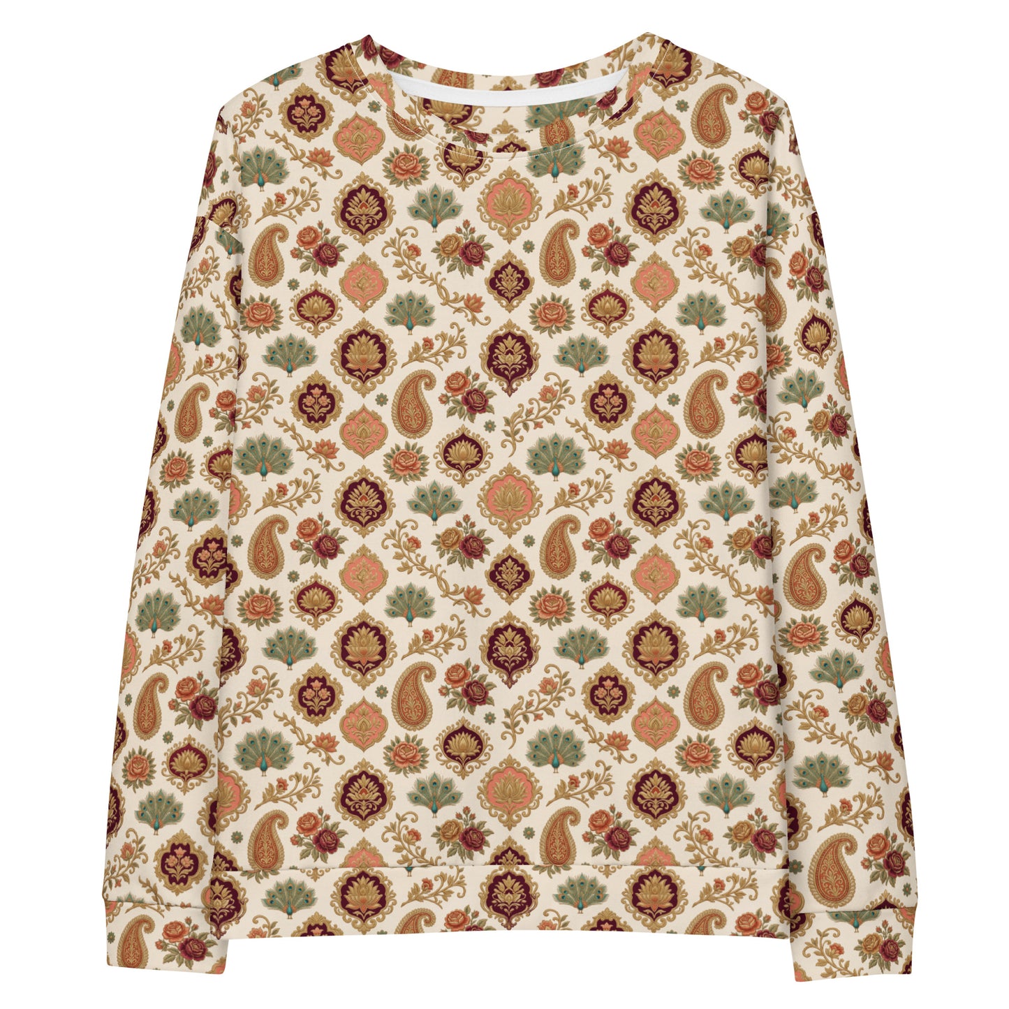 Front view of banarasi print unisex crewneck