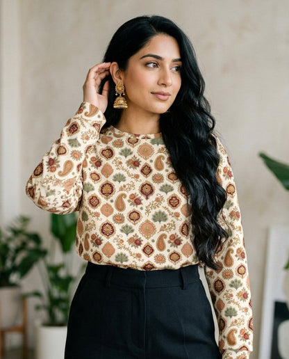 Model wearing banarasi print unisex crewneck