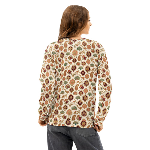 Model wearing banarasi print crewneck
