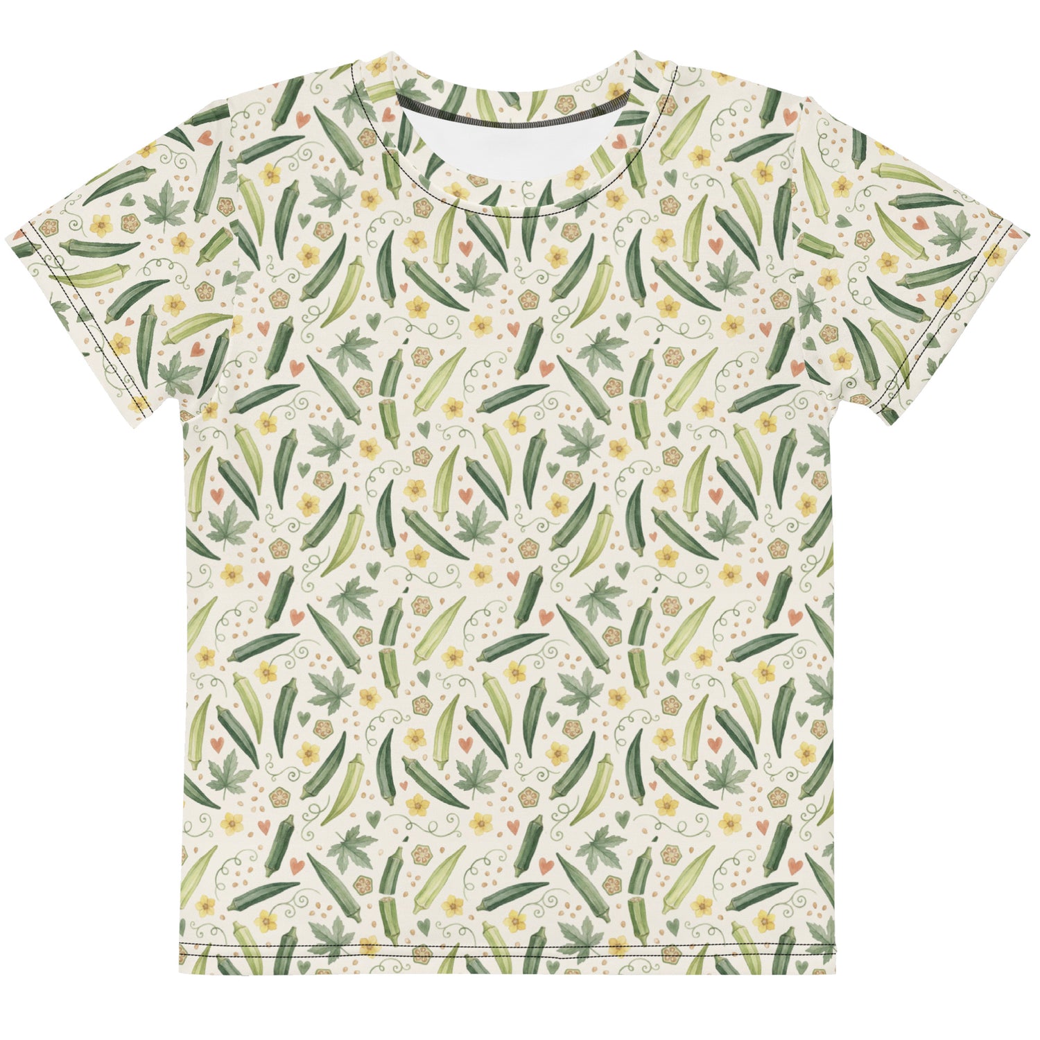 Front view of bhindi print little kids tee.