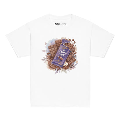 Front view of Cadbury inspired youth tee