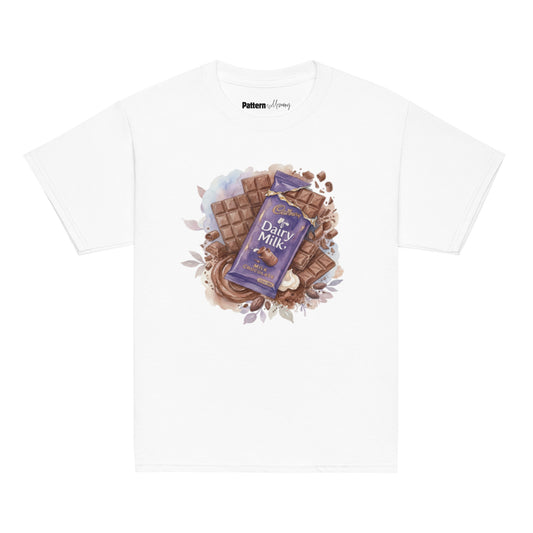 Front view of Cadbury inspired youth tee