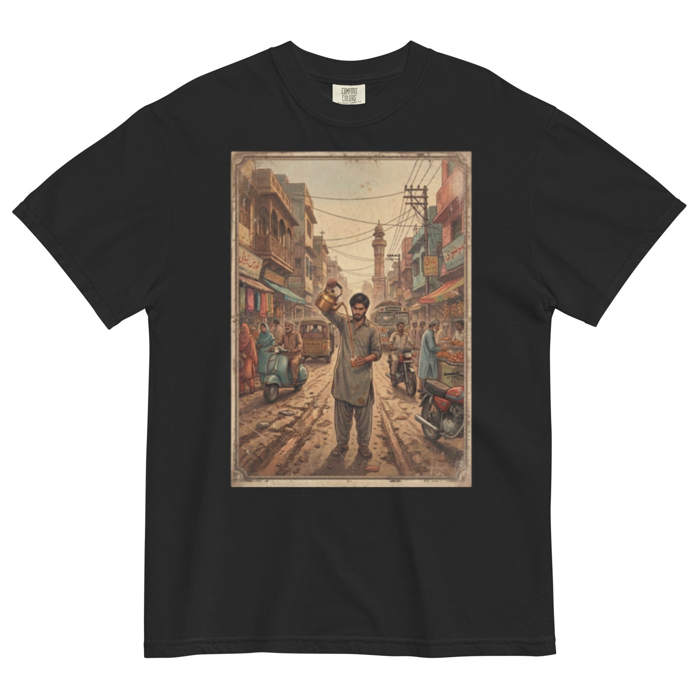 Front view of chai wala inspired poster tee