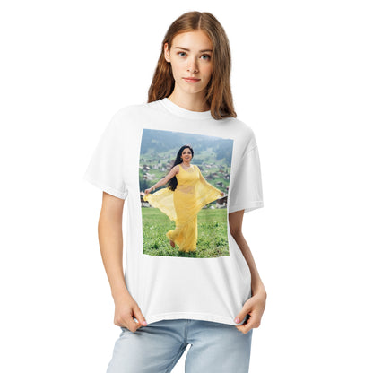 Model wearing Sridevi Chandni inspired Bollywood poster tee