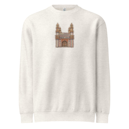 Front view of Hyderabad Charminar inspired unisex crewneck