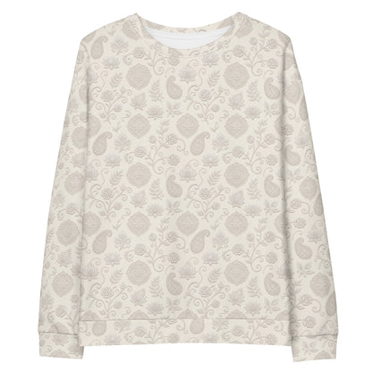 Front view of chikankari inspired crewneck