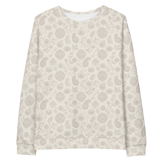 Front view of chikankari inspired crewneck