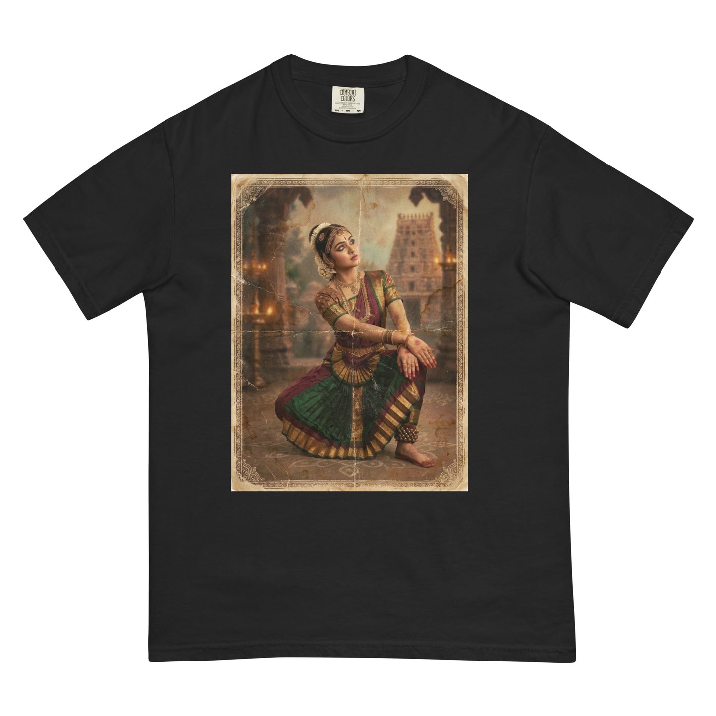 Front view of classical indian dancer inspired poster tee