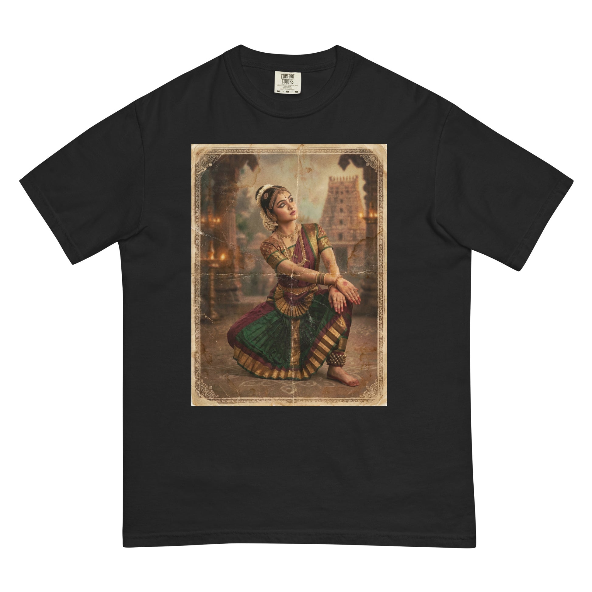 Front view of classical indian dancer inspired poster tee