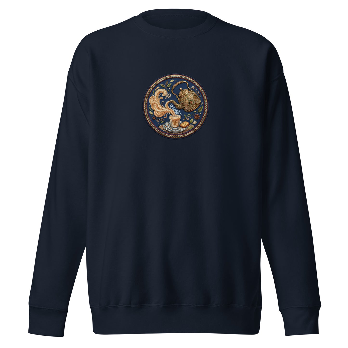 Front view of doodh pati inspired unisex crewneck