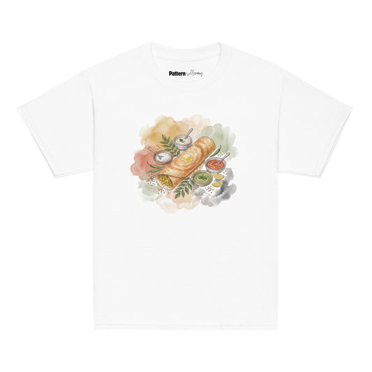 Front view of dosa print youth tee