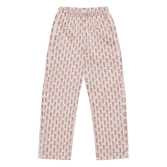 Front view of falooda Pakistani dessert print pajama bottoms inspired by South Asian nostalgia and heritage