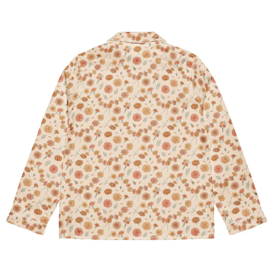 Back view of genda phool marigold print pajama top inspired by South Asian nostalgia and heritage