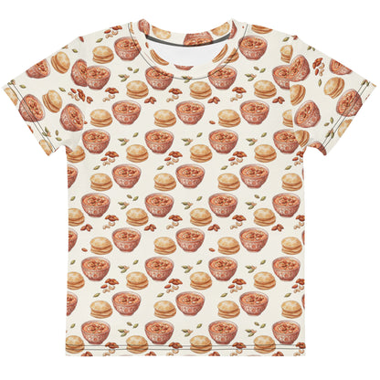 Front view of halwa puri inspired kids tee
