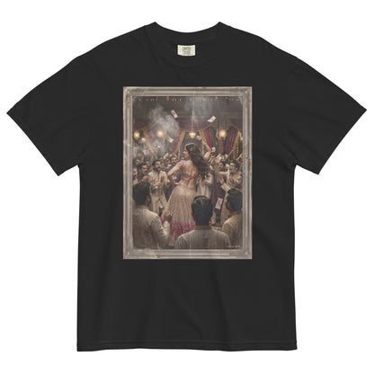 Front view of Bollywood item girl inspired poster tee