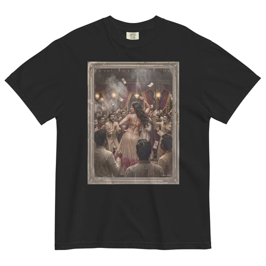 Front view of Bollywood item girl inspired poster tee
