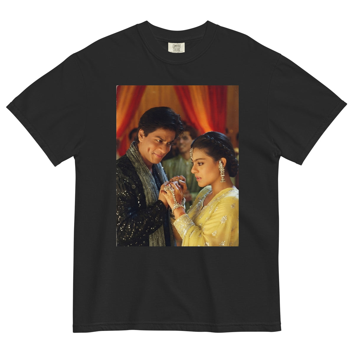 Front view of k3g srk kajol bollywood poster tee