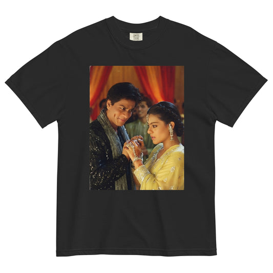 Front view of k3g srk kajol bollywood poster tee