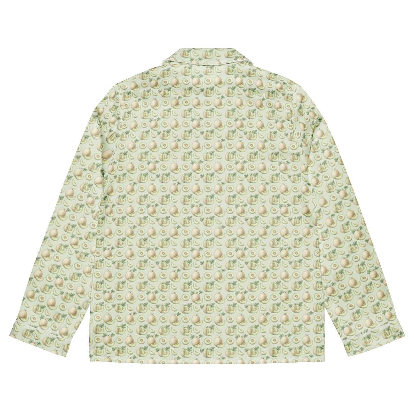 Back view of kharbooza honeydew melon fruit print pajama top inspired by South Asian nostalgia and heritage