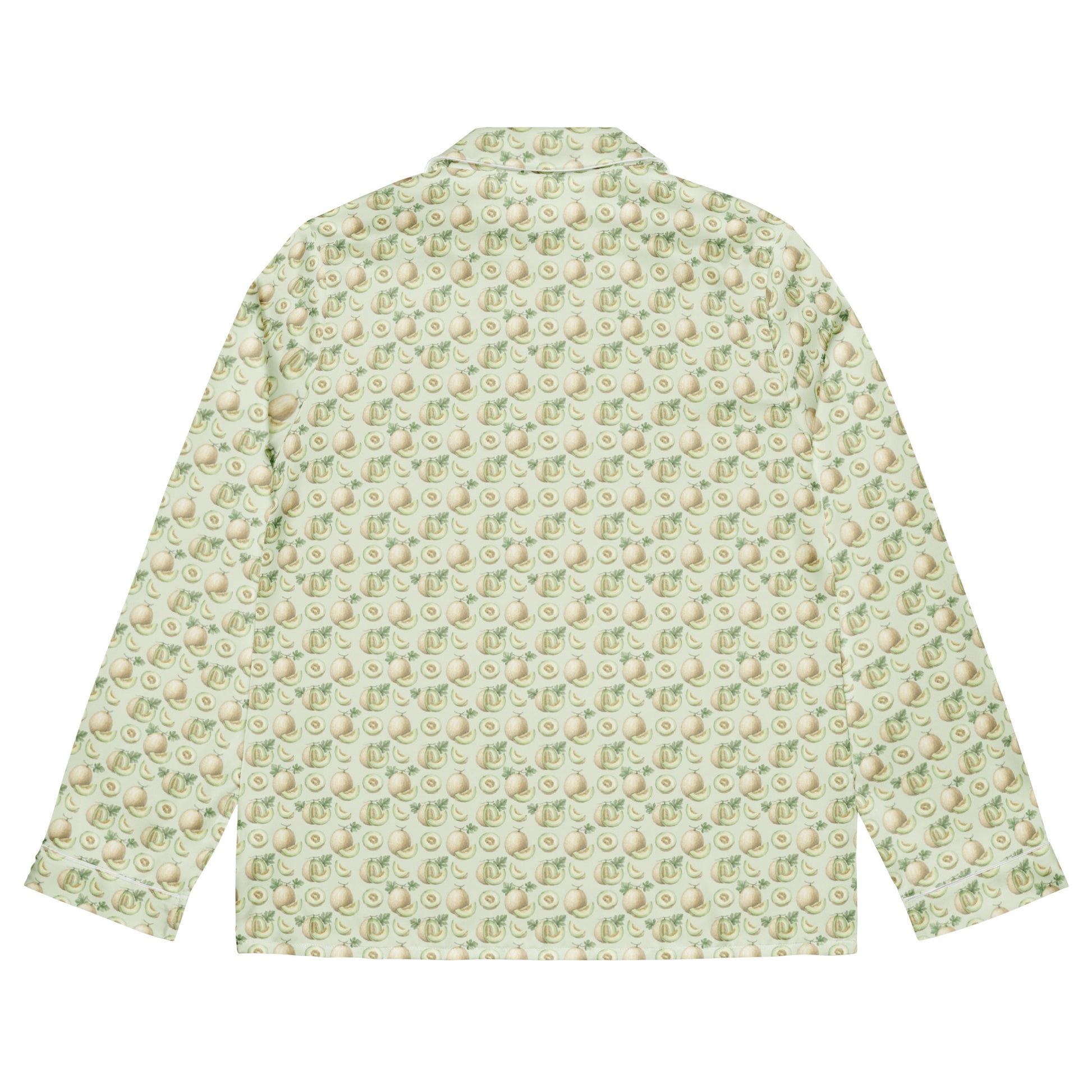 Back view of kharbooza honeydew melon fruit print pajama top inspired by South Asian nostalgia and heritage