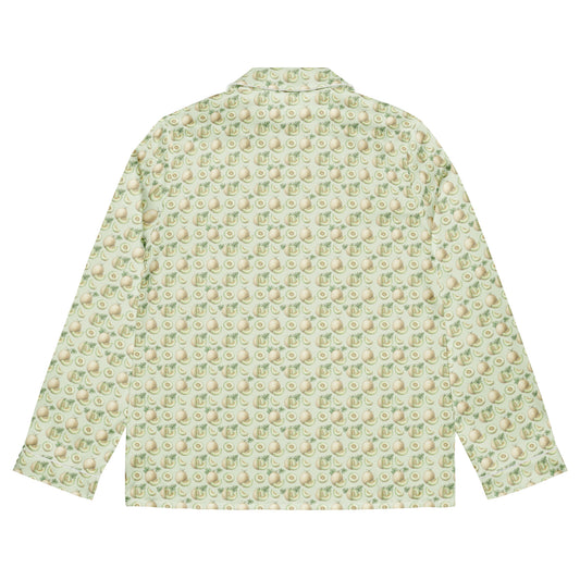 Back view of kharbooza honeydew melon fruit print pajama top inspired by South Asian nostalgia and heritage