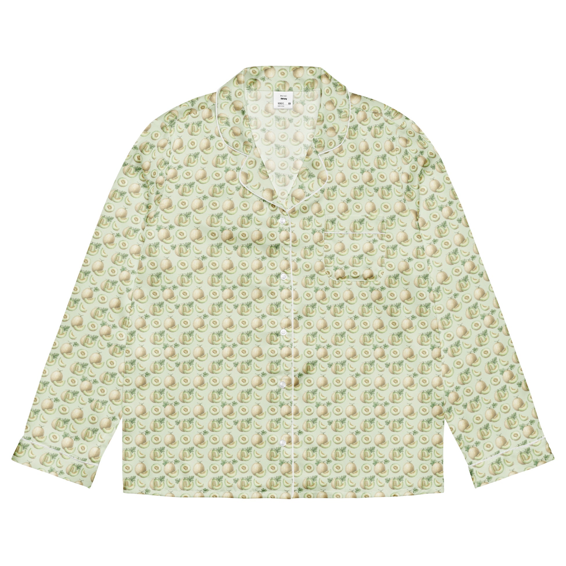 Front view of kharbooza honeydew melon fruit print pajama top inspired by South Asian nostalgia and heritage