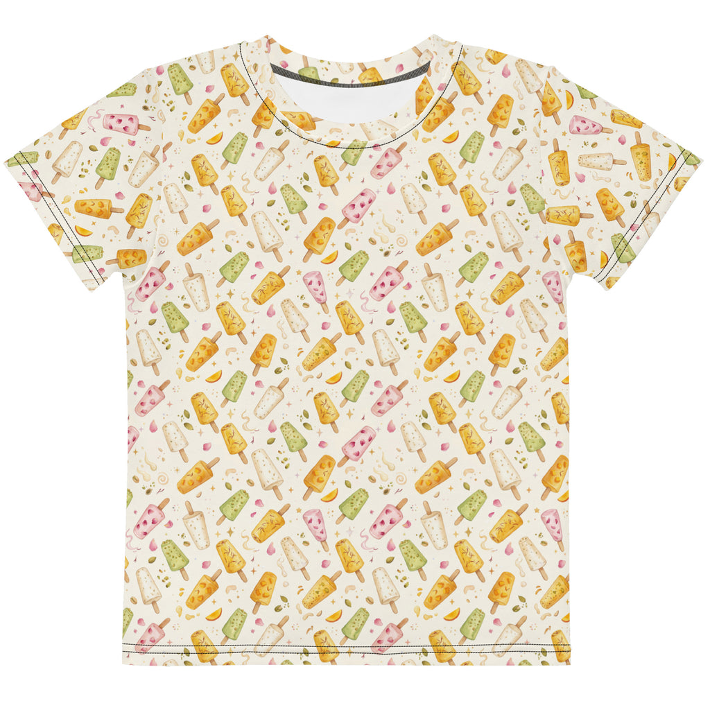 Front view of kulfi print little kid tee