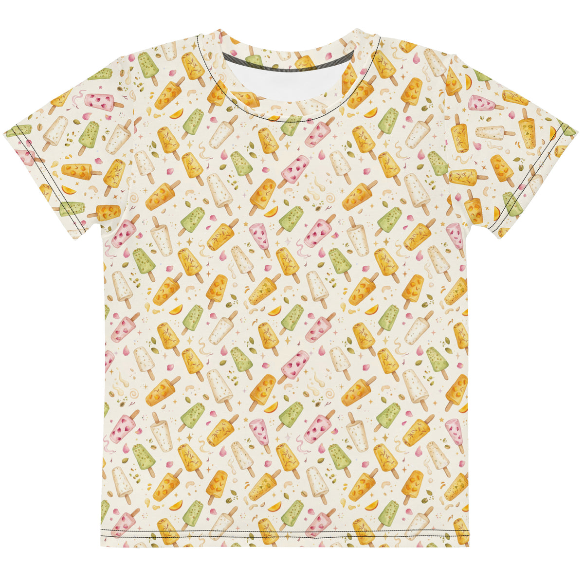 Front view of kulfi print little kid tee