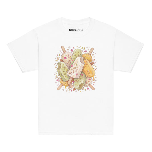 Front view of kulfi print youth tee