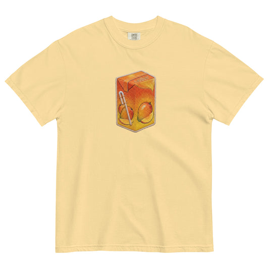 Front view of Maaza mango juice print graphic tee