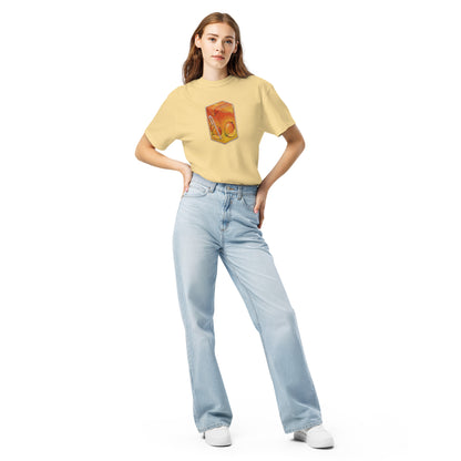 Model wearing Maaza mango juice print graphic tee