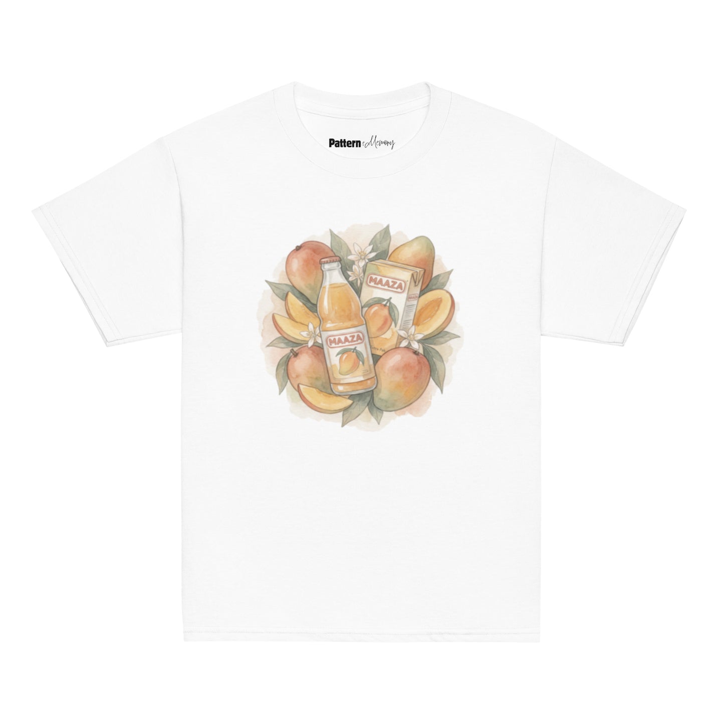 Front view of maaza juice youth tee