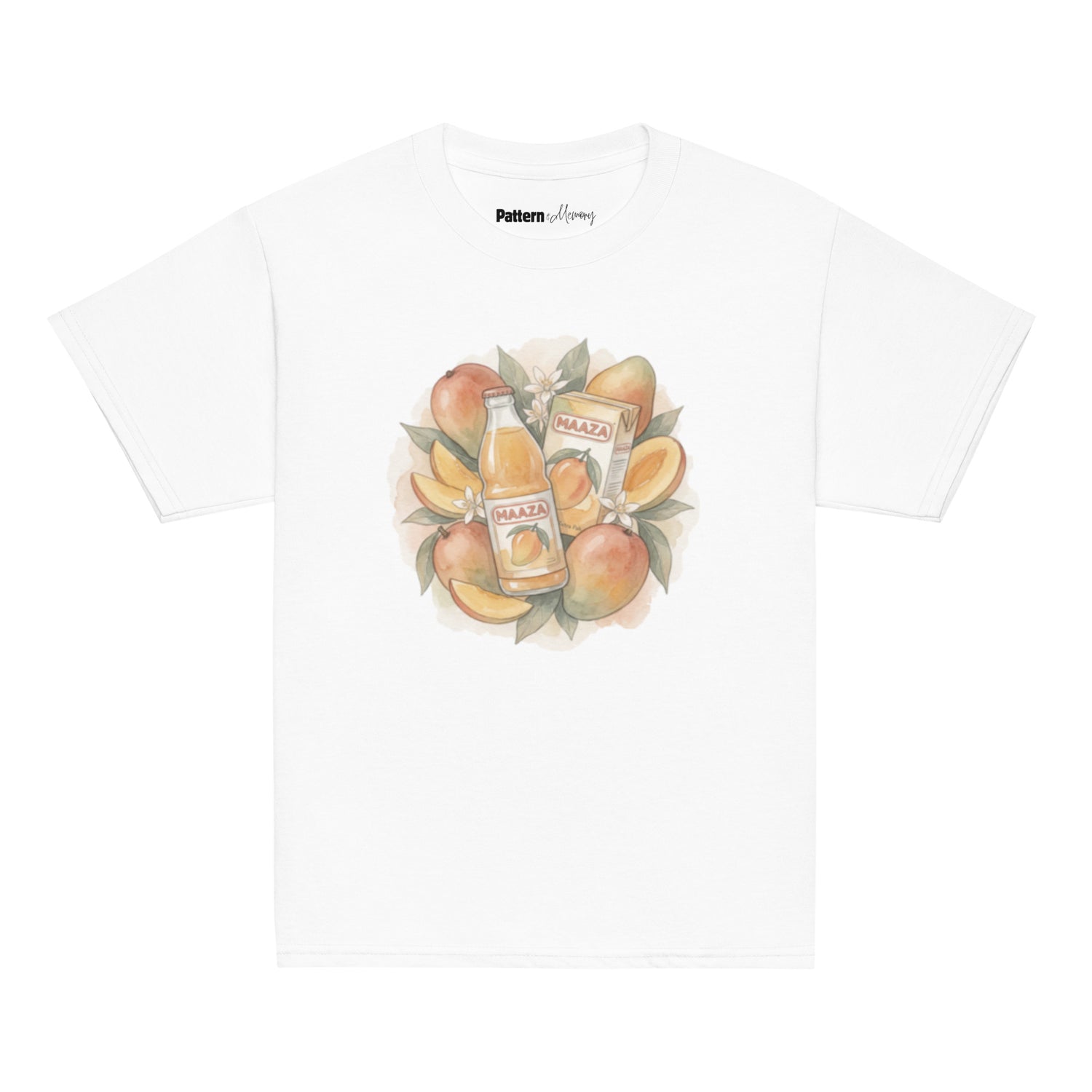 Front view of maaza juice youth tee