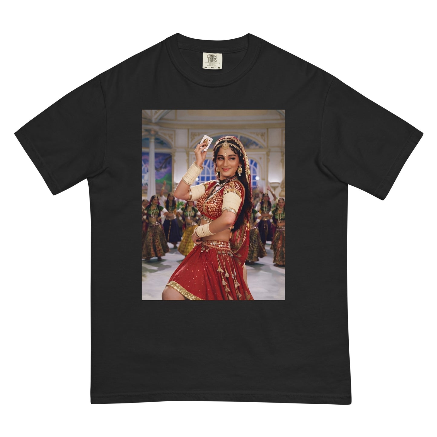 Front view of Madhuri choli ke peeche inspired Bollywood poster tee