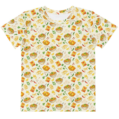Front view of maggi noodles inspired kids tee