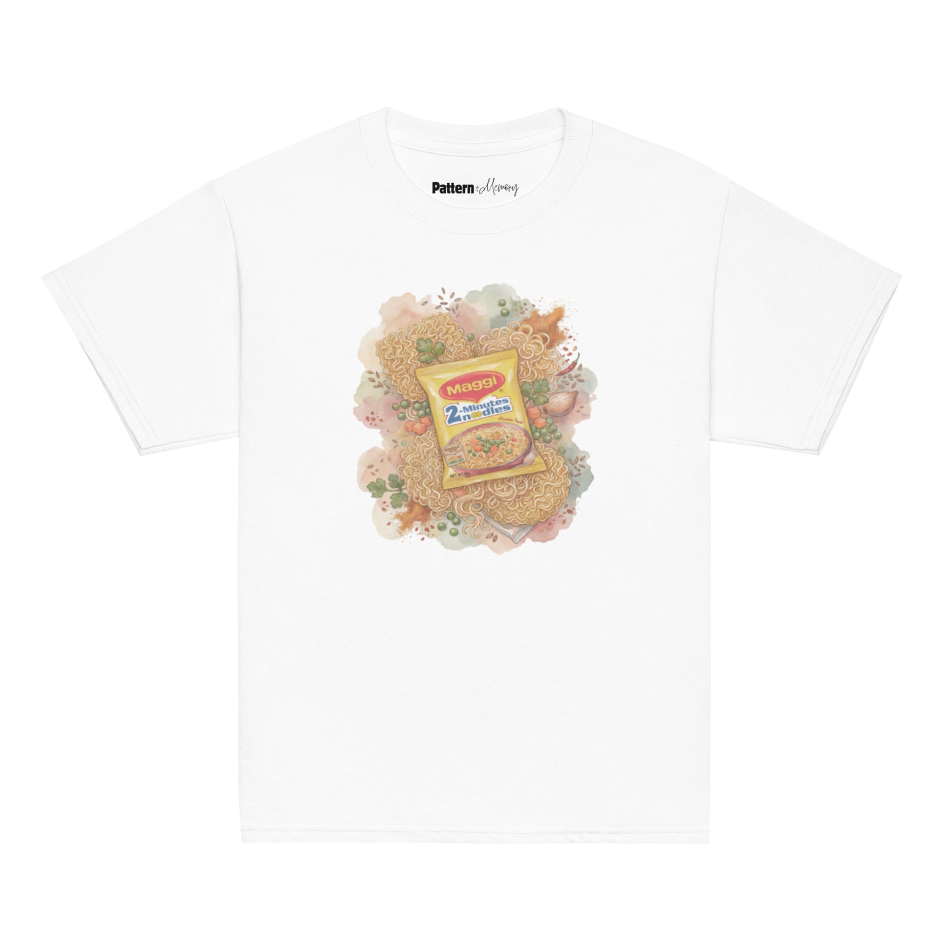 Front view of maggi noodles inspired youth tee