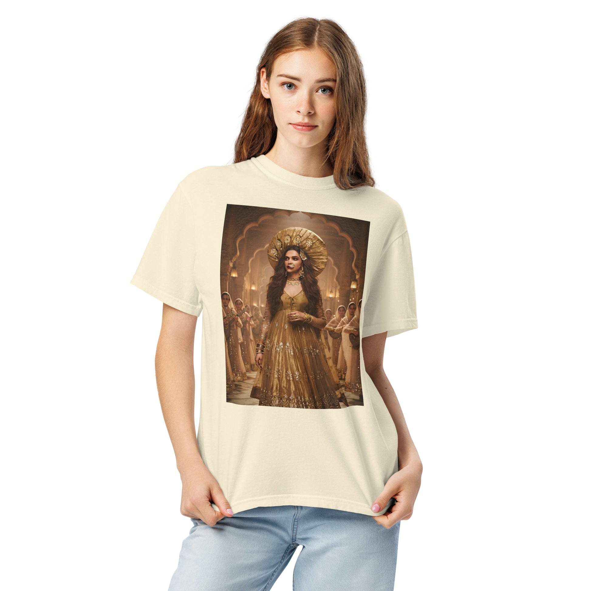 Model wearing deewani mastani bollywood poster tee